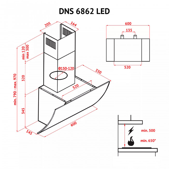 Витяжка декоративна похила Perfelli DNS 6862 W LED