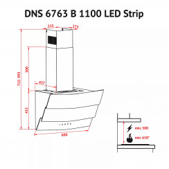 Витяжка декоративна похила Perfelli DNS 6363 B 750 BL LED Strip
