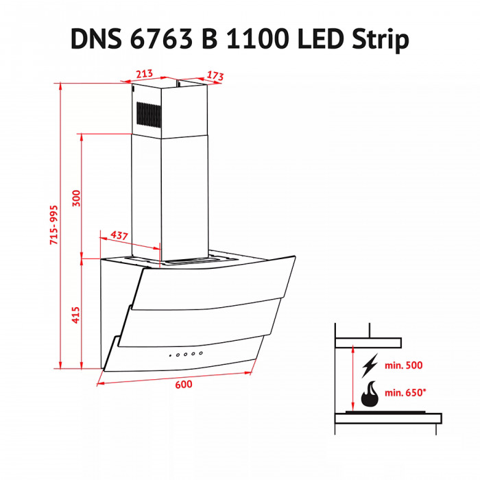 Витяжка декоративна похила Perfelli DNS 6363 B 750 BL LED Strip