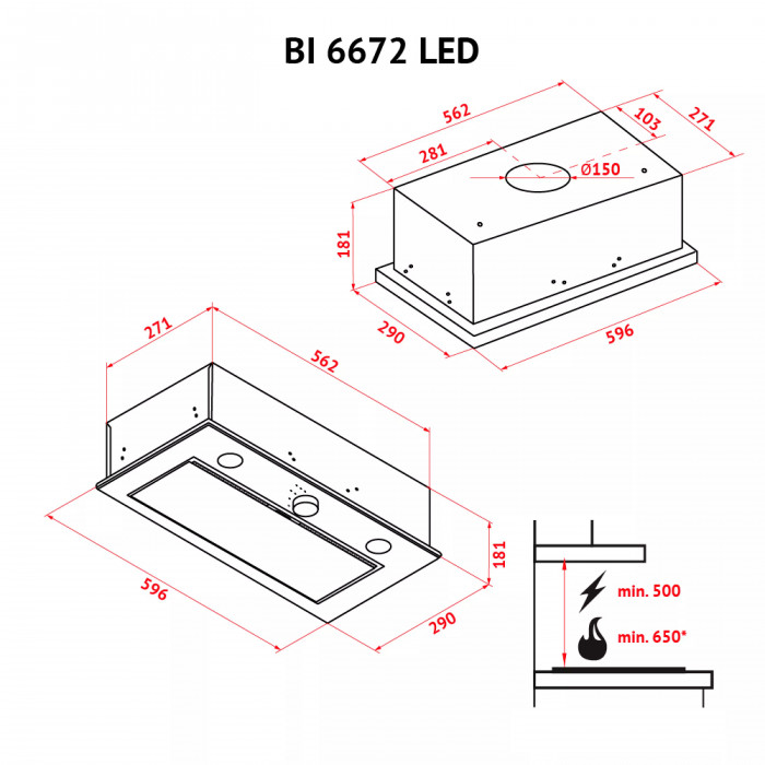 Витяжка повновбудована Perfelli BI 6672 I LED
