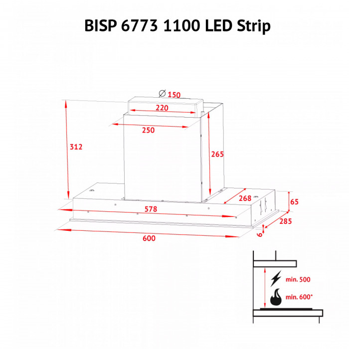 Витяжка повновбудована Perfelli BISP 6773 WH 1100 LED Strip