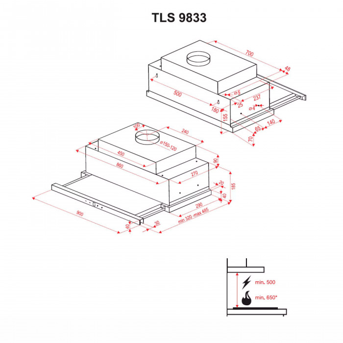 Витяжка телескопічна Perfelli TLS 9833 W LED Strip