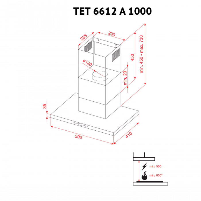 Витяжка декоративна Т-подібна Perfelli TET 6612 A 1000 BL LED