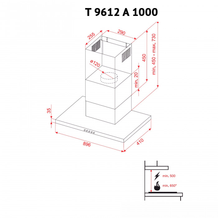 Витяжка декоративна Т-подібна Perfelli T 9612 A 1000 BL LED