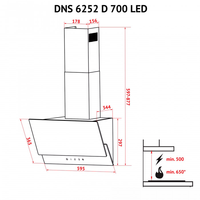 Витяжка декоративна похила Perfelli DNS 6252 D 700 SG LED