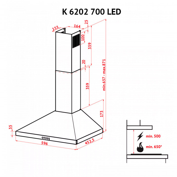 Витяжка купольна Perfelli K 6202 RED 700 LED