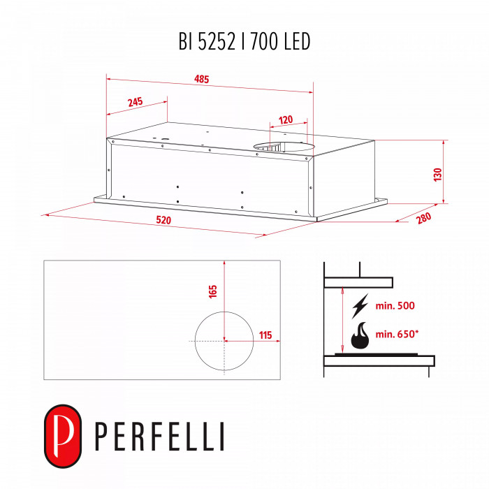 Витяжка повновбудована Perfelli BI 5252 I 700 LED