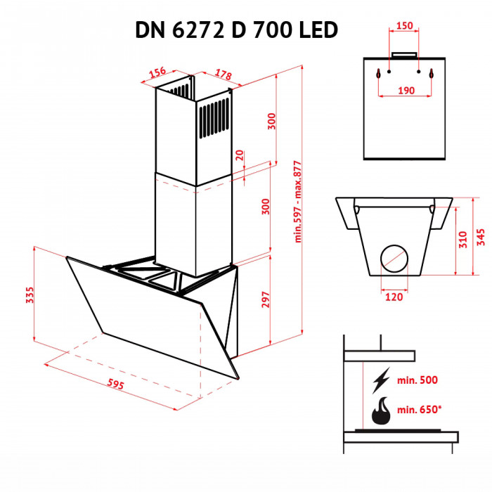 Витяжка декоративна похила Perfelli DN 6272 D 700 WH LED