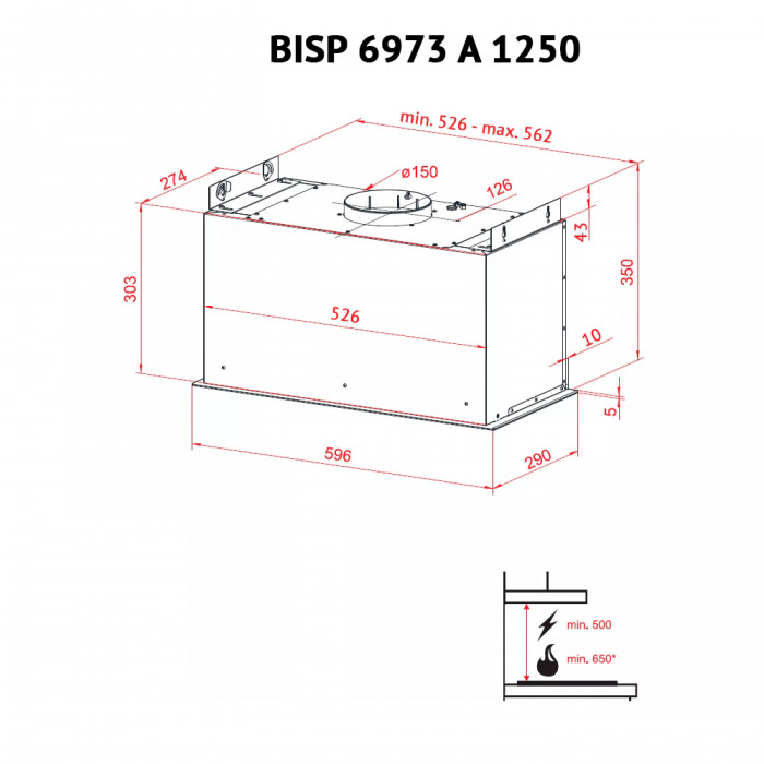 Витяжка повновбудована Perfelli BISP 6973 A 1250 GF LED Strip