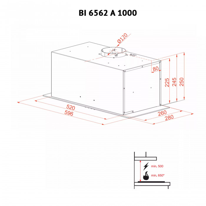 Витяжка повновбудована Perfelli BI 6562 A 1000 W LED GLASS