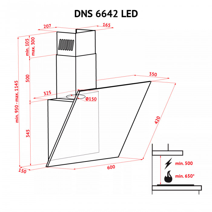 Витяжка декоративна похила Perfelli DNS 6642 WH LED