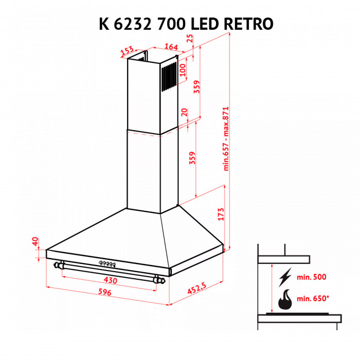 Витяжка купольна Perfelli K 6232 IV 700 LED RETRO