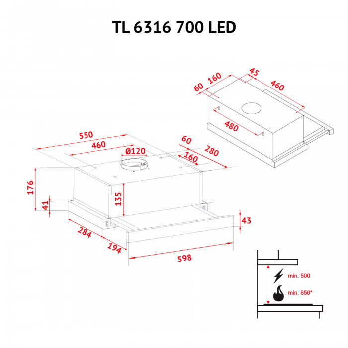 Витяжка телескопічна Perfelli TL 6316 WH 700 LED
