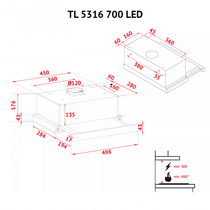 Витяжка телескопічна Perfelli TL 5316 WH 700 LED