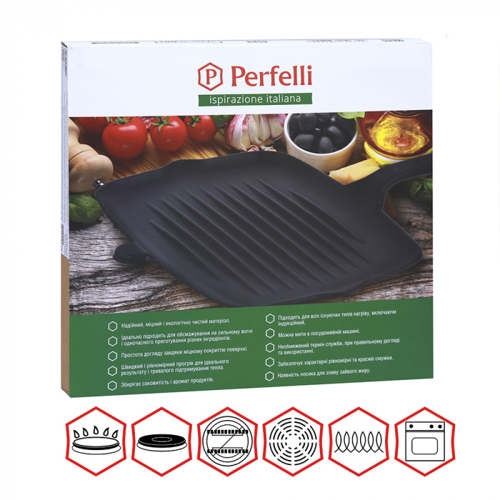 Чавунна плоска сковорода гриль Perfelli 6459 32х22 см