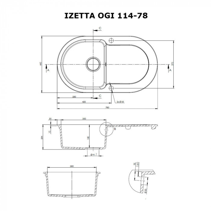 Мийка кухонна гранітна Perfelli IZETTA OGI 114-78 LIGHT BEIGE