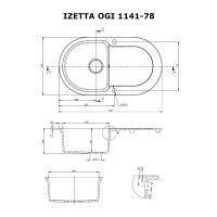 Мойка гранитная кухонная Perfelli IZETTA OGI 1141-78 BLACK METALLIC