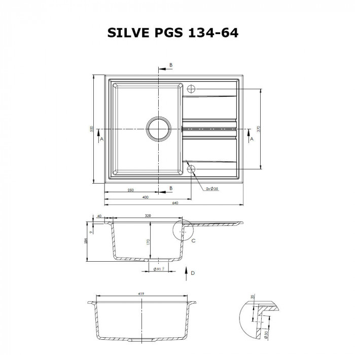 Мийка кухонна гранітна Perfelli SILVE PGS 134-64 WHITE