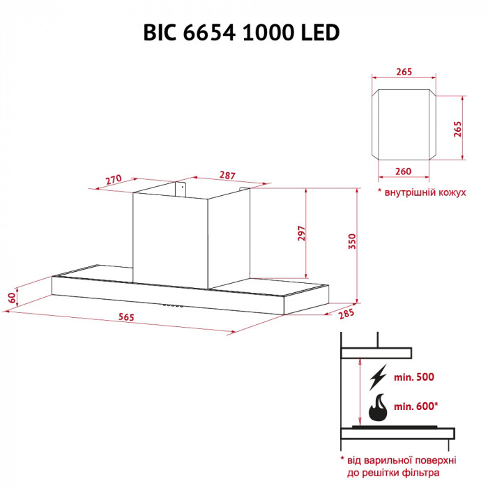 Витяжка повновбудована Perfelli BIC 6654 I 1000 LED