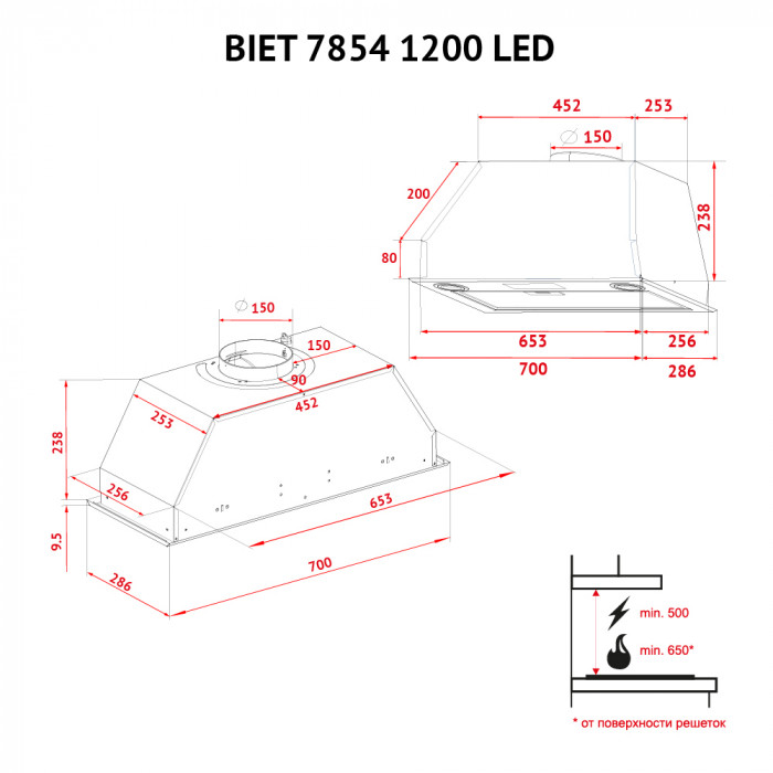 Вытяжка полновстраиваемая Perfelli BIET 7854 BL 1200 LED