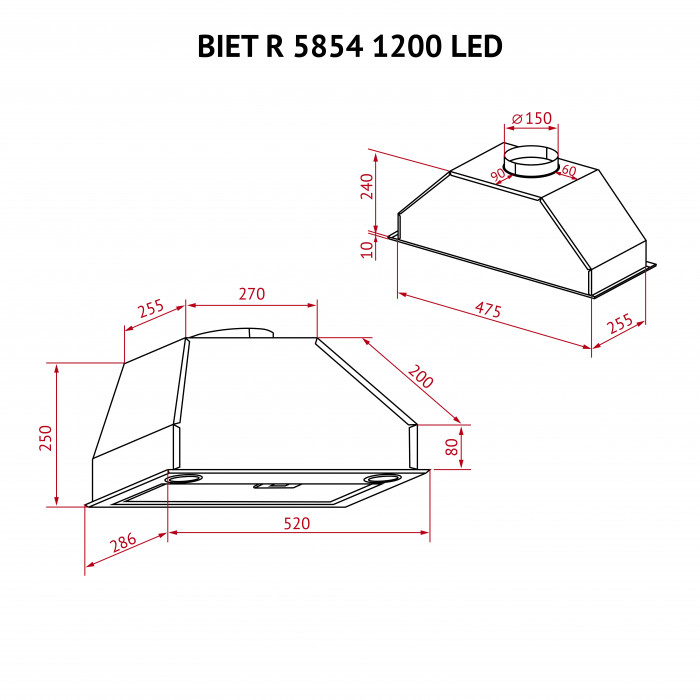 Витяжка повновбудована Perfelli BIET R 5854 BL 1200 LED