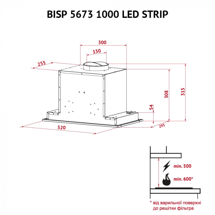 Витяжка повнобудована Perfelli BISP 5673 BL 1000 LED Strip