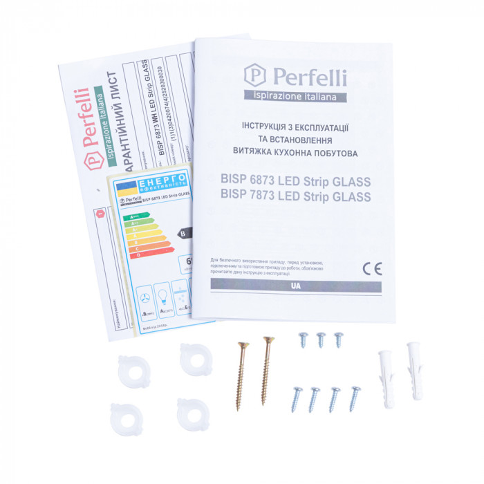 Витяжка повновбудована Perfelli BISP 6873 WH LED Strip GLASS