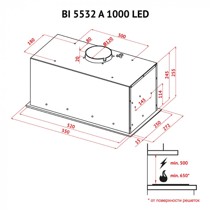 Витяжка повновбудована Perfelli BI 5532 A 1000 WH LED