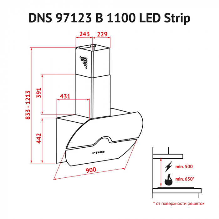 Витяжка декоративна похила Perfelli DNS 97123 B 1100 BL LED Strip