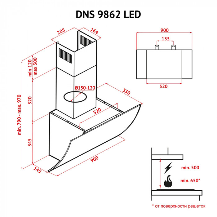 Витяжка декоративна похила Perfelli DNS 9862 BL LED