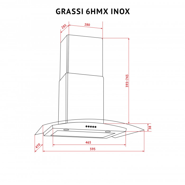 Витяжка декоративна зі склом Perfelli GRASSI 6HMX INOX