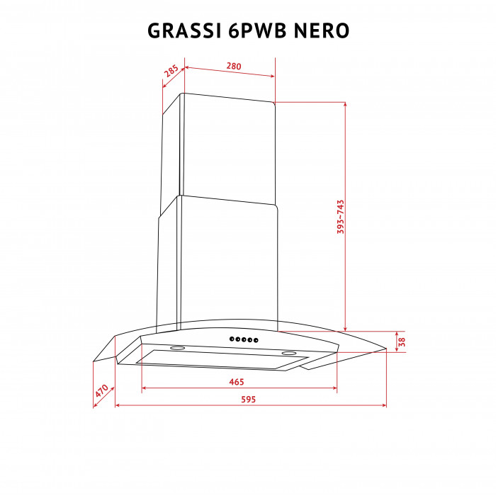 Витяжка декоративна зі склом Perfelli GRASSI 6PWB NERO