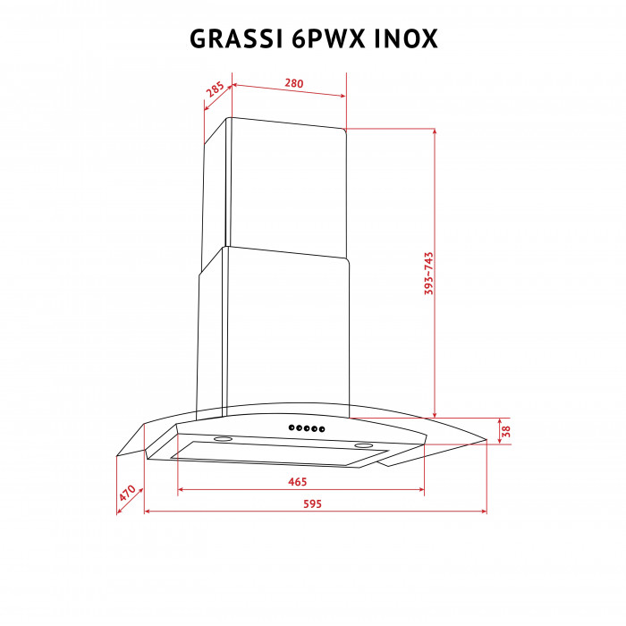 Витяжка декоративна зі склом Perfelli GRASSI 6PWX INOX