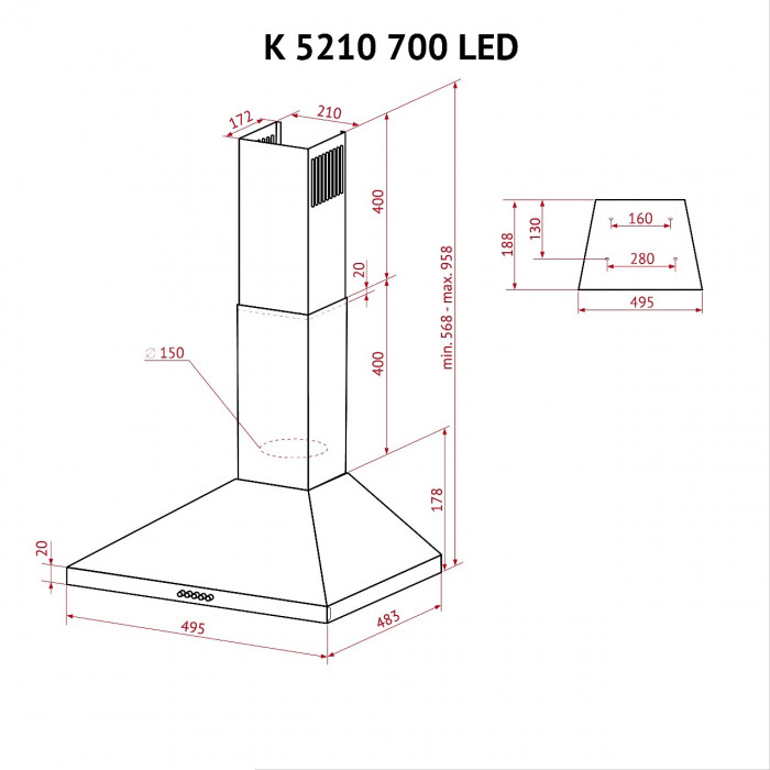 Вытяжка купольная Perfelli K 5210 BL 700 LED