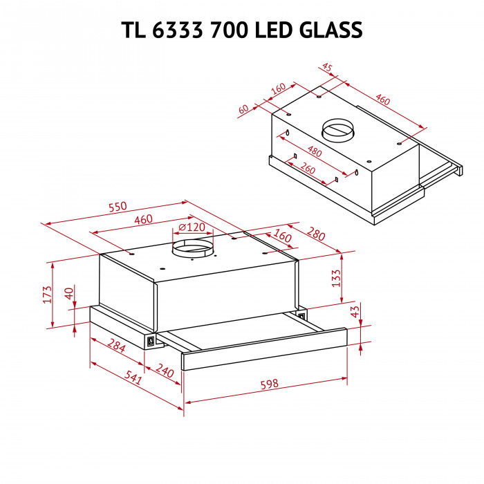 Вытяжка телескопическая Perfelli TL 6333 BL 700 LED GLASS