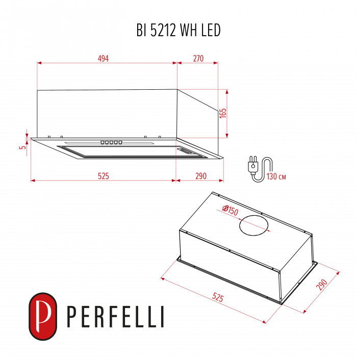 Витяжка повновбудована PERFELLI BI 5212 WH LED
