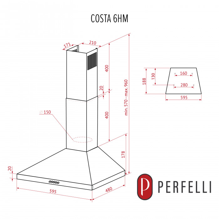 Вытяжка купольная PERFELLI COSTA 6HM INOX