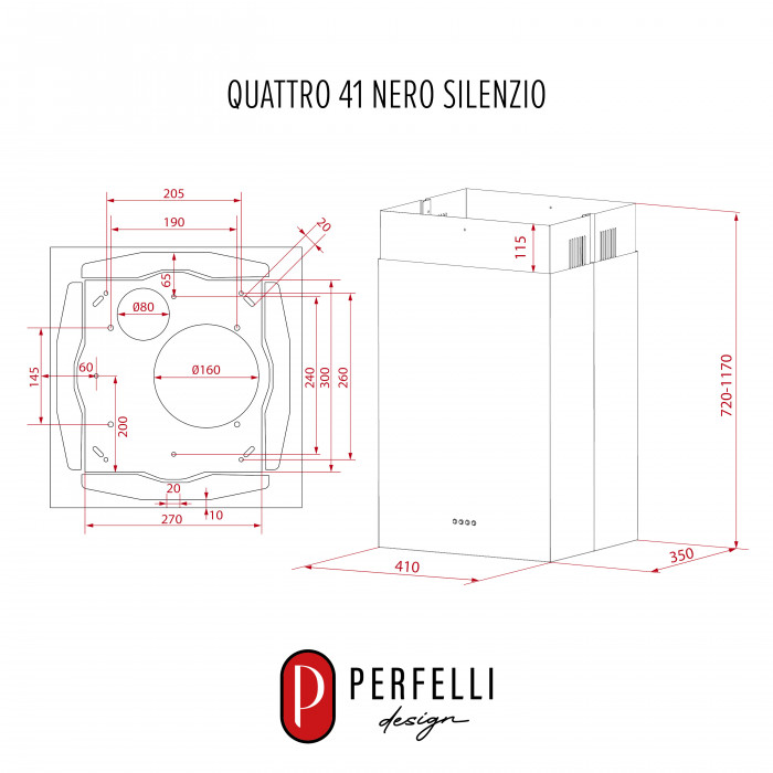 Вытяжка островная PERFELLI DESIGN QUATTRO 41 NERO SILENZIO