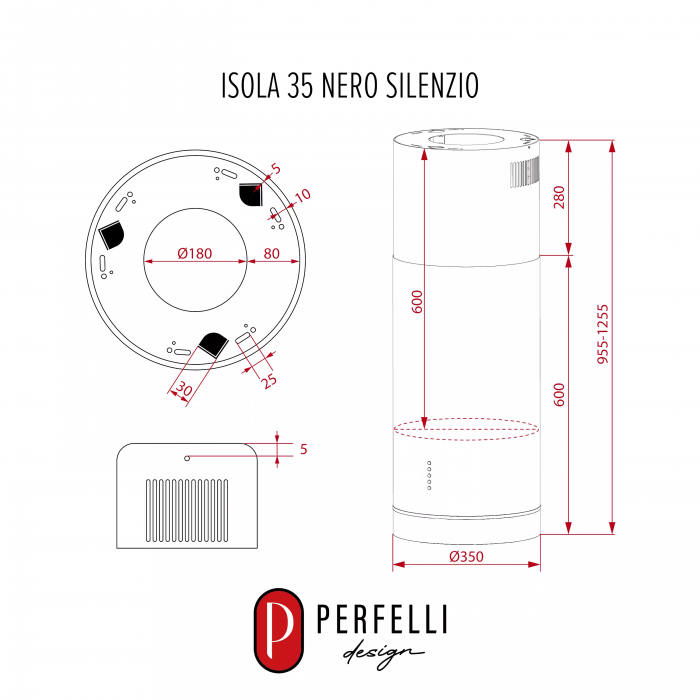 Вытяжка островная PERFELLI DESIGN ISOLA 35 NERO SILENZIO