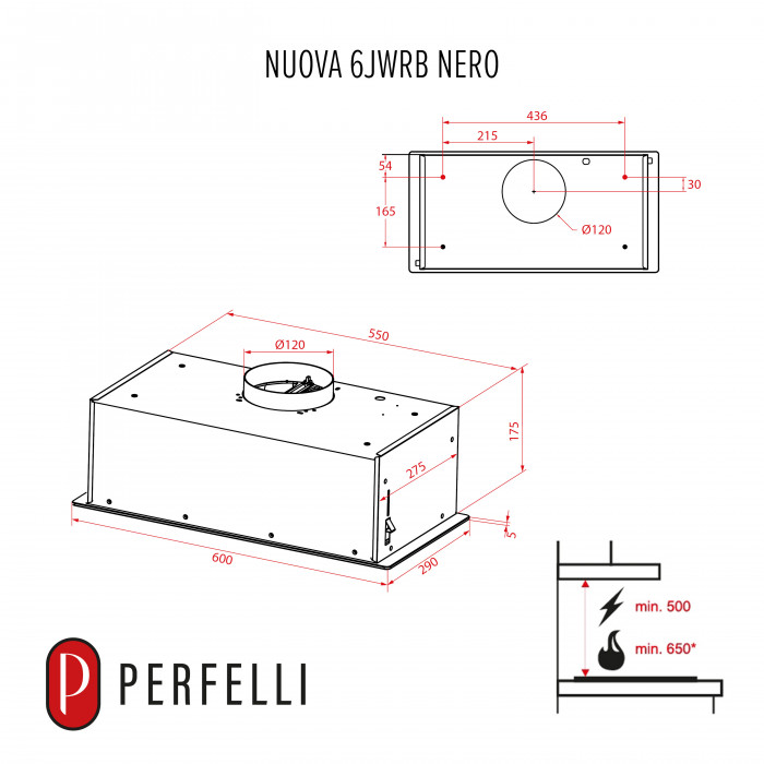 Вытяжка полновстраиваемая PERFELLI NUOVA 6JWRB NERO