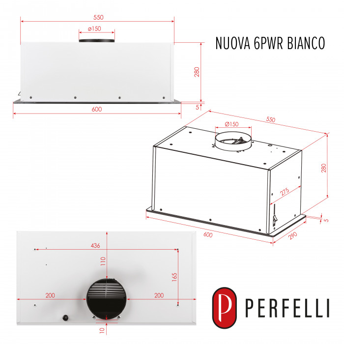 Вытяжка полновстраиваемая PERFELLI NUOVA 6PWR BIANCO