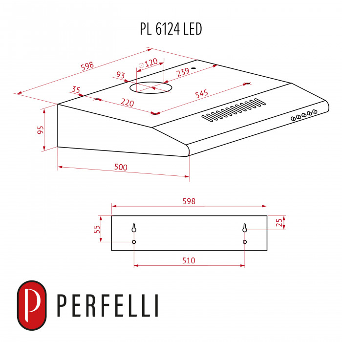 Вытяжка плоская PERFELLI PL 6124 BR LED