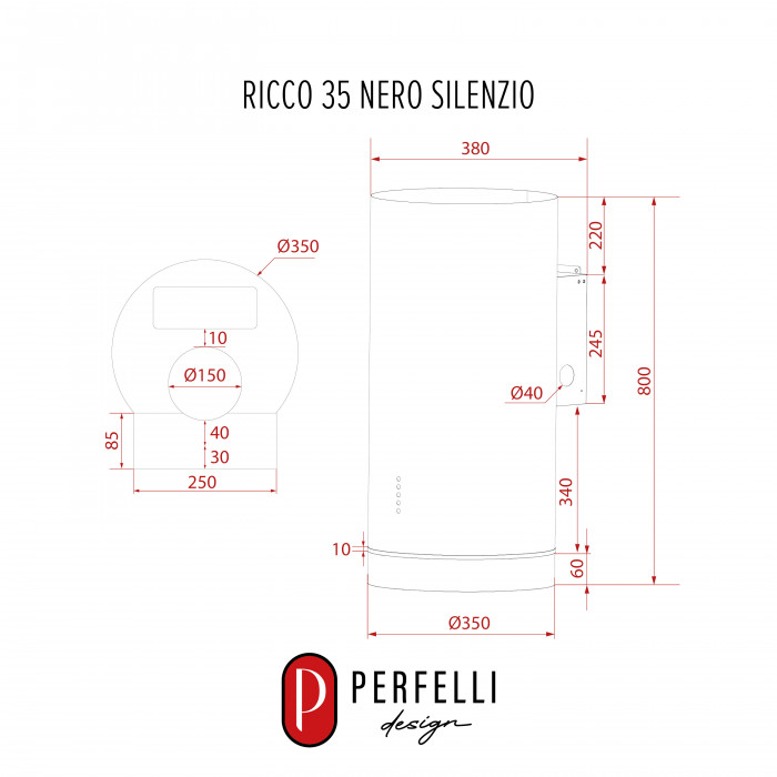Витяжка пристінна PERFELLI DESIGN RICCO 35 NERO SILENZIO