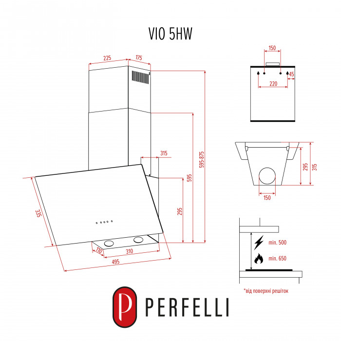 Витяжка декоративна похила PERFELLI VIO 5HW BIANCO
