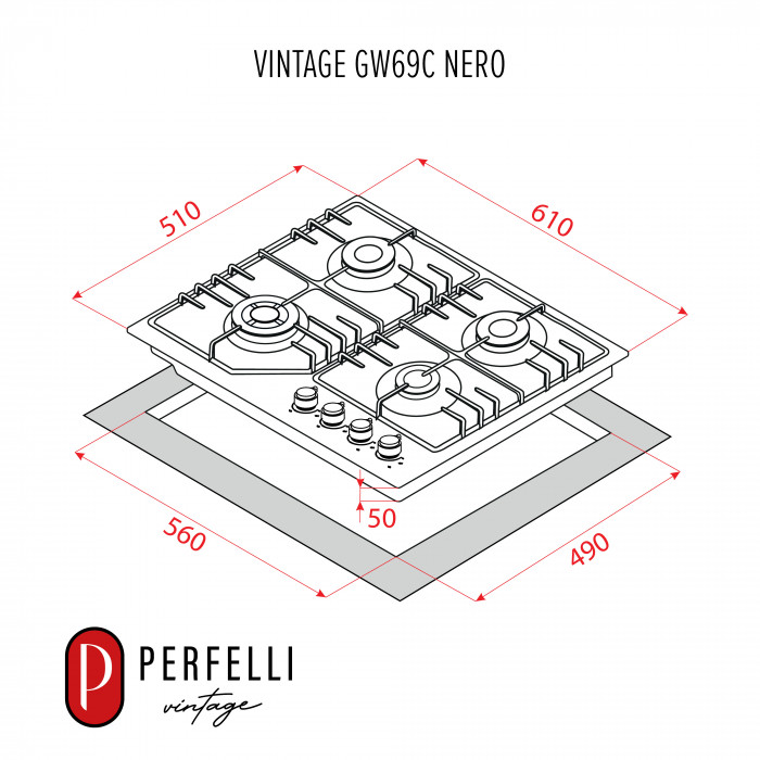 Поверхня газова на склі PERFELLI VINTAGE GW69C NERO