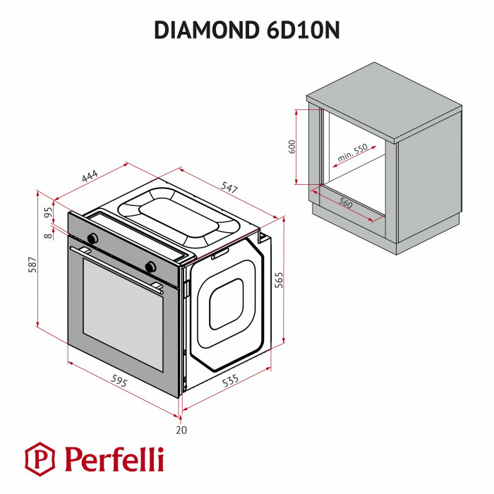 Духова шафа електрична PERFELLI DIAMOND 6D10N INOX
